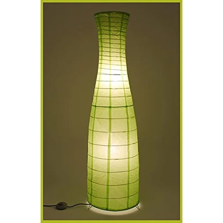 TRANGO LED Stehlampe, 1231-027L Design LED Reispapier Stehlampe *SWEDEN* Reispapierlampe *HANDMADE* Stehleuchte mit grünen Lampenschirm inkl. 2x E14 LED Leuchtmittel, Form: Rund, Höhe: 125cm, Wohnraumlampe, Standlampe – Bild 5