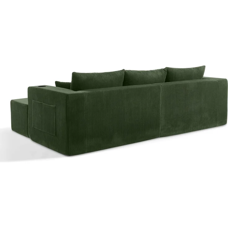 Ecksofa 3-Sitzer aus Cordstoff mit beweglichen Ottomanen, Getränkehaltern & Seitentaschen, 230×138×75 cm, Grün – Bild 9
