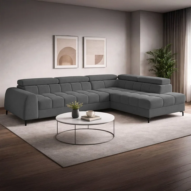 Selsey 'Arellio' Ecksofa rechts mit Schlaffunktion, L-Form, mit Bettkasten, Chenille Grau, 268 cm – Bild 2