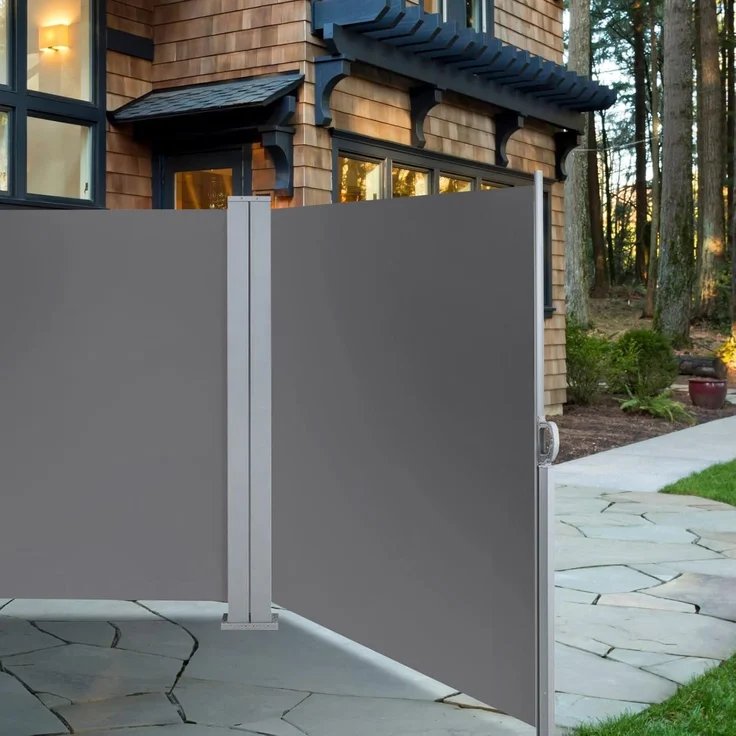 SVITA Doppelseitenmarkise ausziehbar freistehend Sichtschutz 600x160 cm Hellgrau – Bild 3