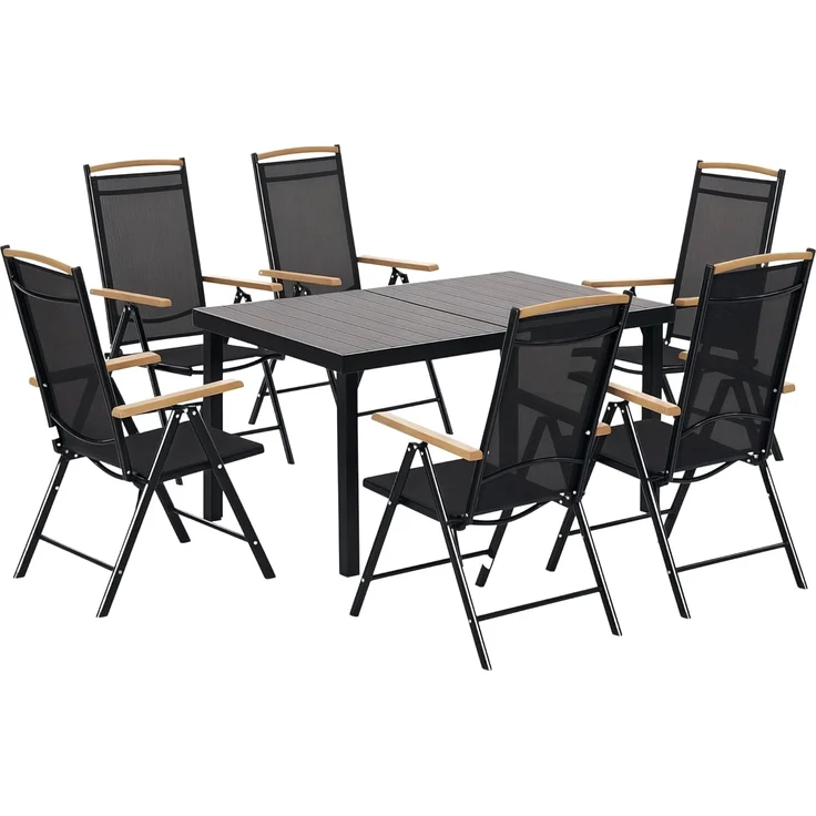 Outsunny Garten-Essgruppe Sitzgruppe klappbar 7tlg. 1 Tisch+6 Stühle Gartenmöbel Set, (Balkonmöbel, 7-tlg, Balkonset), Schwarz 140L x 90B x 74H cm – Bild 1