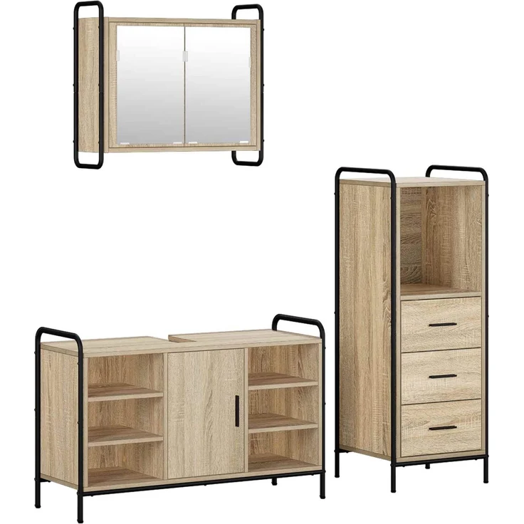 vidaXL Badezimmerschrank-Set 3 stk. Sonoma-Eiche 40 x 36 x 109,5 cm 3444538 – Bild 2