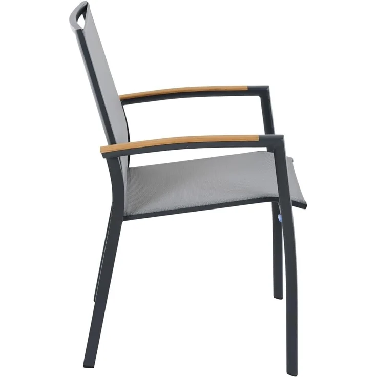 Siena Garden Velia Stapelsessel - Aluminium/Teak FSC & RANOTEX®, schwarz-grau, (T59632) – Bild 6