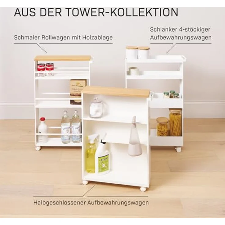 Yamazaki Badregal Tower schmal Toilettenpapier Aufbewahrung WC-Rollen Klopapier, Rollregal, Badwagen, Rollwagen, Regal auf Rollen mit Ablage – Bild 10