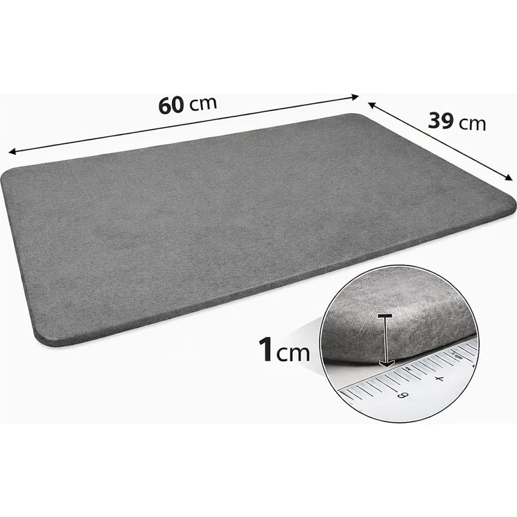 BURI Badematte 60x39x1 cm aus Kieselgur grau – rutschfeste Steinmatte, wasserabsorbierend & schnelltrocknend, antibakterielle Duschmatte, langlebiger Badvorleger mit Antirutschmatte – Bild 2