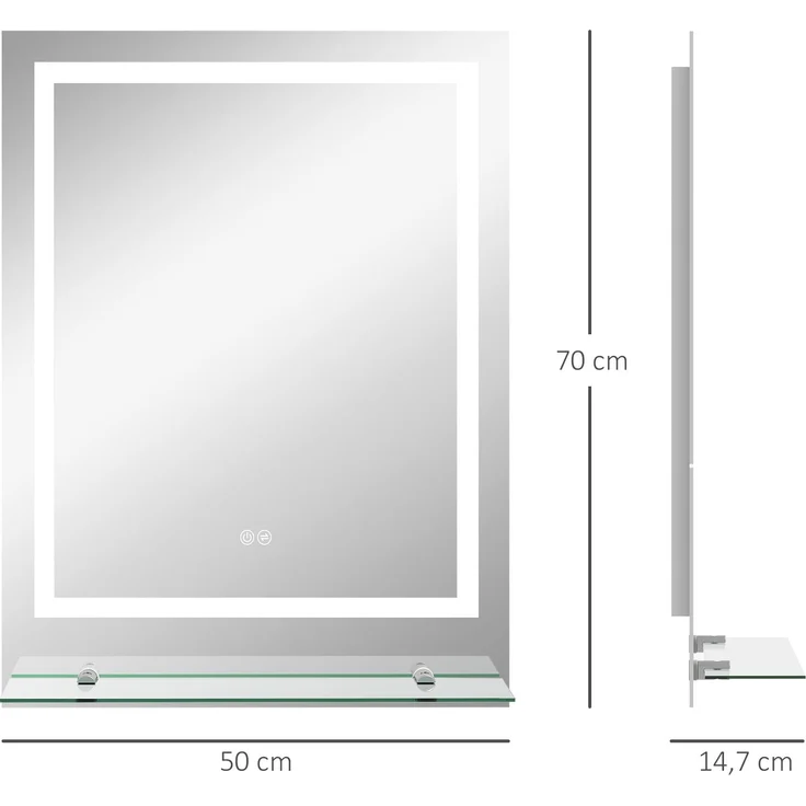 Badspiegel 70x2,7x50 cm mit LED-Beleuchtung, Ablage und Antibeschlag-Funktion – Bild 3