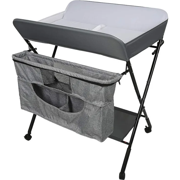 Faltbarer Wickeltisch, Tragbar und Höhenverstellbar - 2-in-1 Mit Badewanne für Babys von Geburt bis 12 Monate - Grau/Weiß
