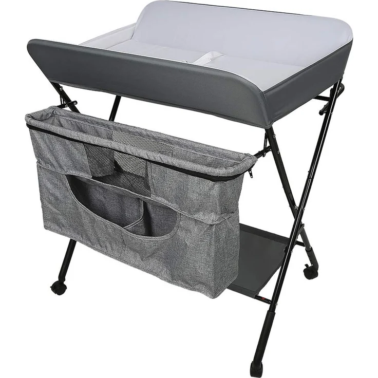 Faltbarer Wickeltisch, Tragbar und Höhenverstellbar - 2-in-1 Mit Badewanne für Babys von Geburt bis 12 Monate - Grau/Weiß – Bild 1