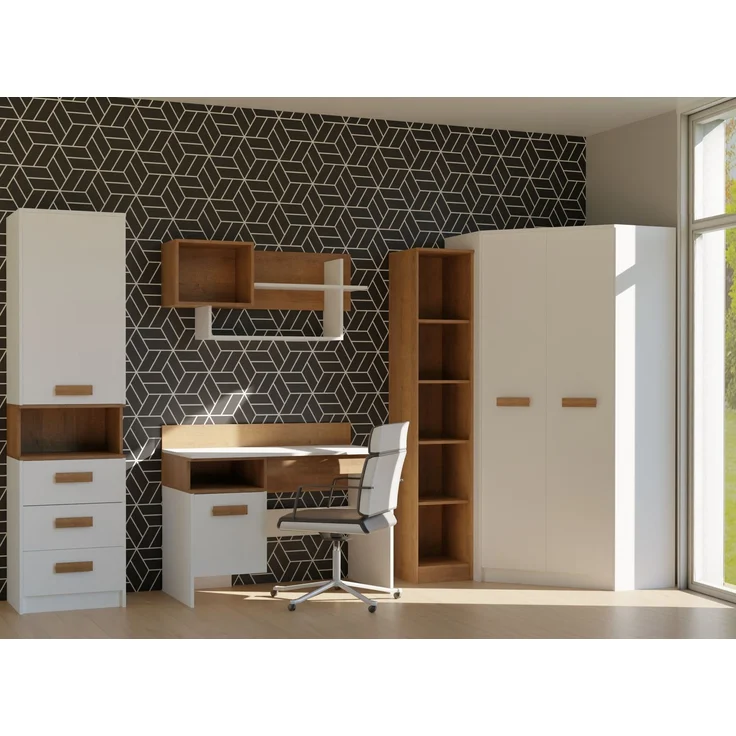 Marmex Möbel Grant 08 Eckkleiderschrank mit Kleiderstangen und Einlegeböden, laminierte Spanplatte, weiß, 91x195x91 cm – Bild 3