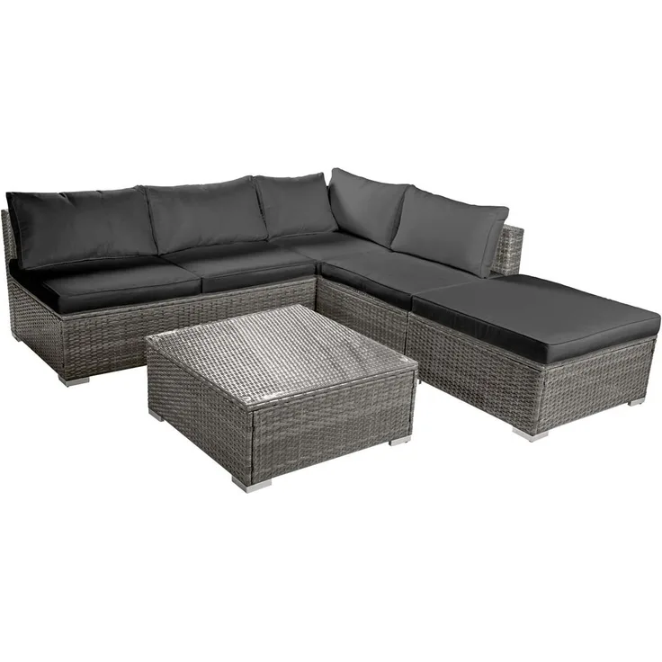 BRAST Gartenmöbel Lounge Sofa Couch Set Oase Grau Poly-Rattan für 4 Personen