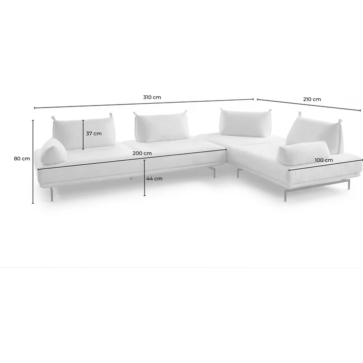 KAWOLA Ecksofa CANE Schlafsofa Daybed mit 2 Armlehnkissen Stoff grau 80 x 210 x 310 cm – Bild 10