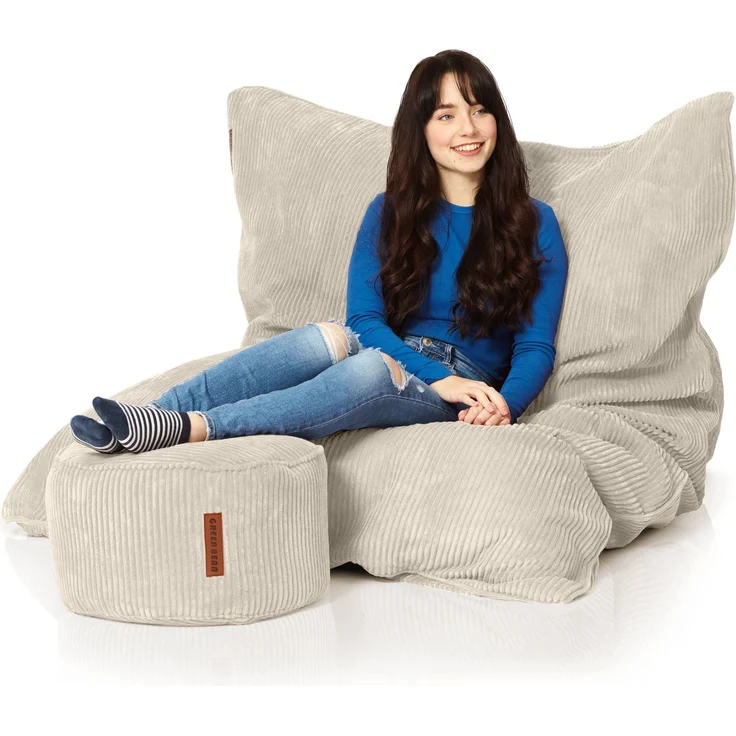 Green Bean® Sitzsack + Pouf im Set - XXL Riesensitzsack mit passendem Sitzhocker | Bean Bag mit EPS Füllung - Beige – Bild 2