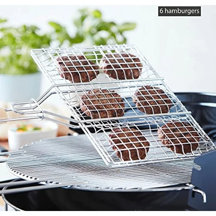 Barbecook Hamburgergrill perfekt für die zubereitug von 6 burgern, aus Chrom und Holz, 35x23 cm, Silber,holzfarbe – Bild 5