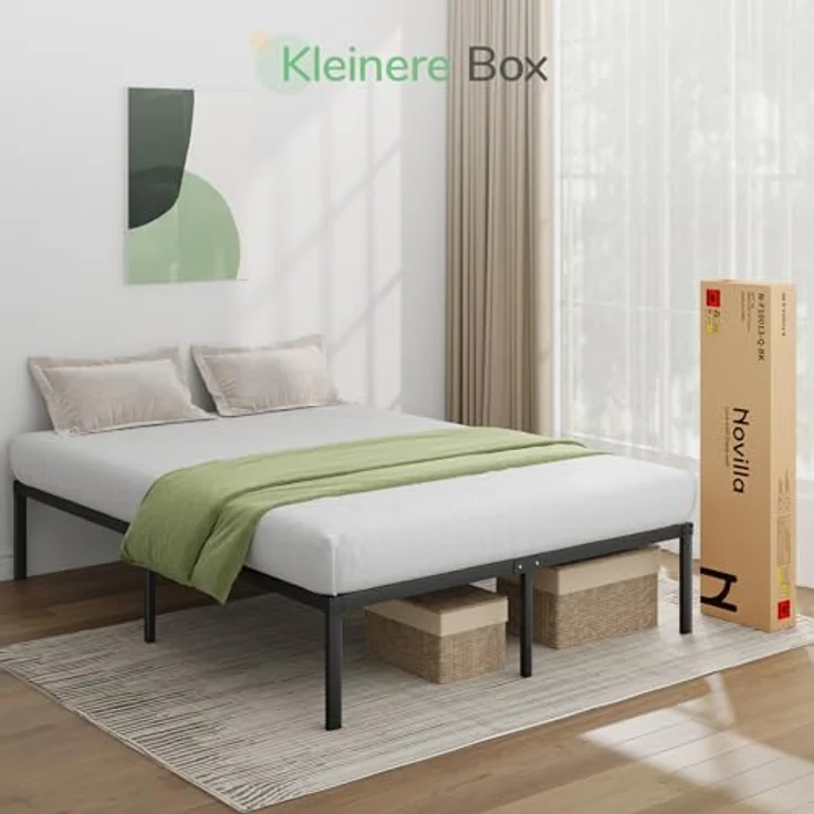 Novilla Bettgestell 135x190 cm, Metallbett mit Metall Lattenrosrt, Bettgestelle 30,5cm Höhe, Leichte Monrtaghe und Stauraum unter dem Bett, Schwarz – Bild 9