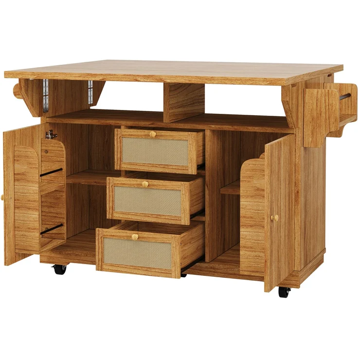 Küchenwagen mit Klappplatten, B 142,5 x T 80 x H 95 cm, MDF und PE-Rattan, erweiterbar – Bild 6