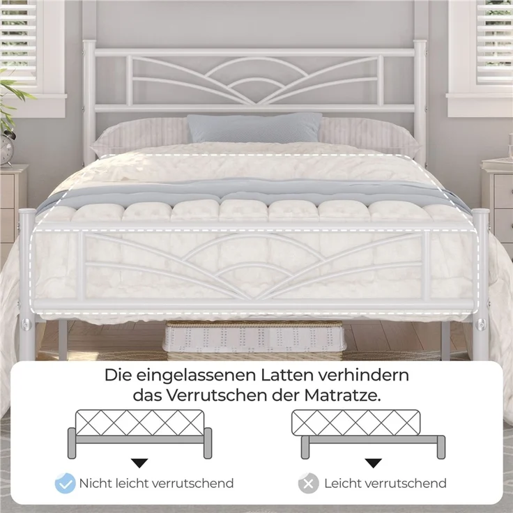 Yaheetech Metallbett mit Lattenrost, Wolkenmuster, Metall Weiß, 90x200 cm – Bild 5
