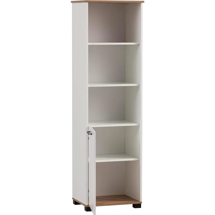 Schildmeyer Hochschrank, Holzwerkstoff, matt weiß/Eiche Landhaus Dekor, 52,3 x 41 x 177,4 cm – Bild 3