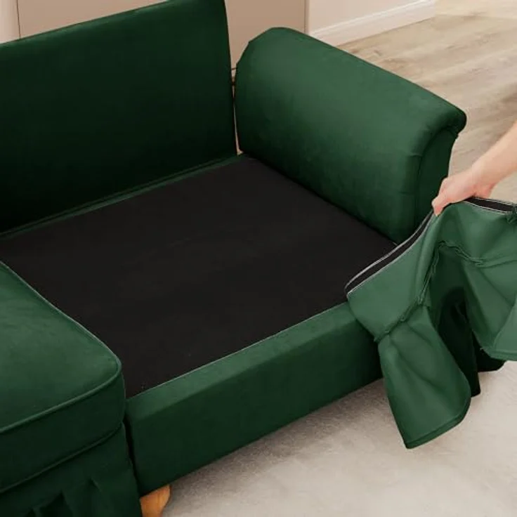 Ball & Cast Sofa Sets, Sofa 2 Sitzer mit Flared Armlehnen, Modulares Sofa mit Abnehmbarem Volant für Wohnzimmer, Grün, 4 Sitze + 2 Hocker – Bild 6