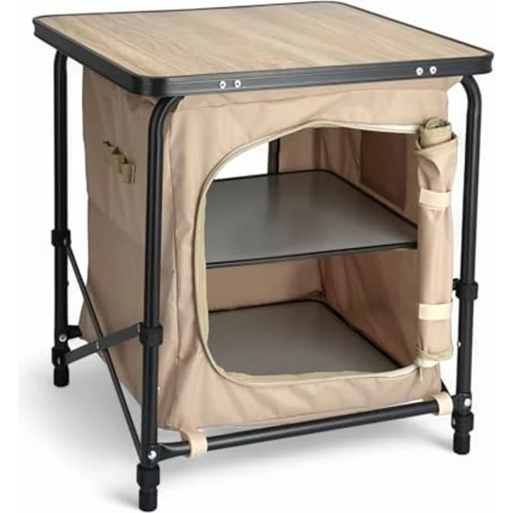 Spetebo Campingtisch 2-in-1 Stoff Campingschrank beige - 53 x 48 cm (Artikel, 1-St, inkl. Tragetasche), faltbar mit Tischplatte in Holz Optik – Bild 1