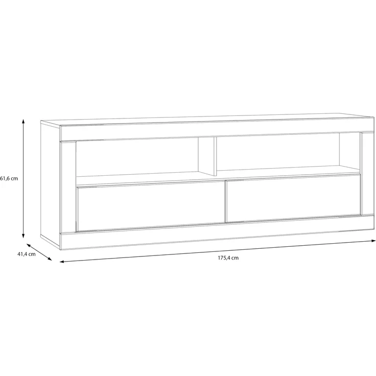 Lowboard >LEFKADAS< 2 Schübe, Weiss / Mauvella Eiche Dekor - 175,4x61,6x41,4cm (BxHxT) – Bild 6