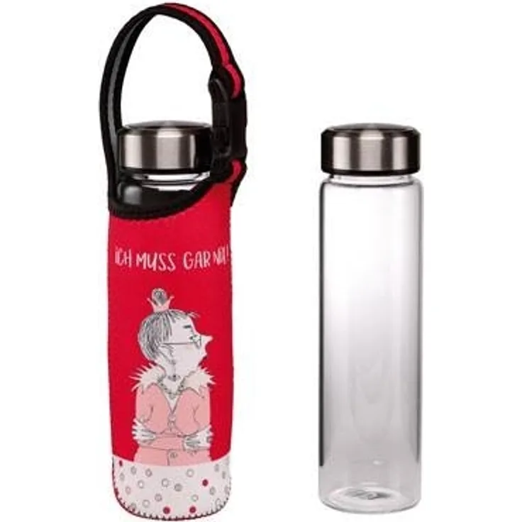 Goebel Trinkflasche Barbara Freundlieb - Ich muss gar nichts, Glasflasche mit Neoprenhülle, Glas-Kombi, Bunt, 700 ml, 27001111