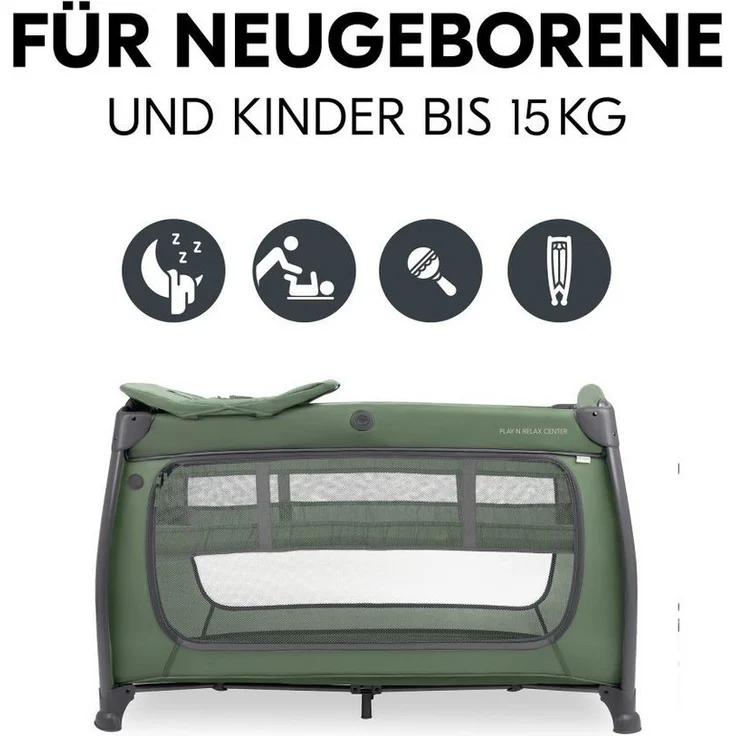 Hauck Baby-Reisebett Play'n Relax Center - Dark Green, Babyreisebett mit Matratze, Insektenschutz, Wickelauflage, Einhang – Bild 3