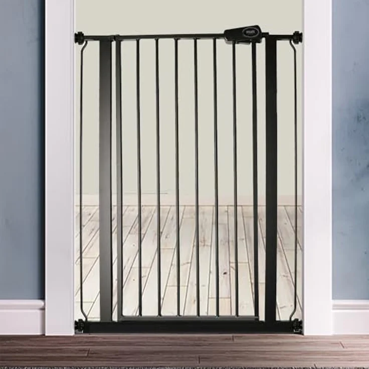 Bettacare Sicherheitsgitter für Kinder und Hunde, Schmal, 68.5cm - 75cm, Mattschwarz, Extra hohes Babygitter von 104cm Höhe, Schmales Druckmontage-Sicherheitsgitter für Treppen – Bild 3