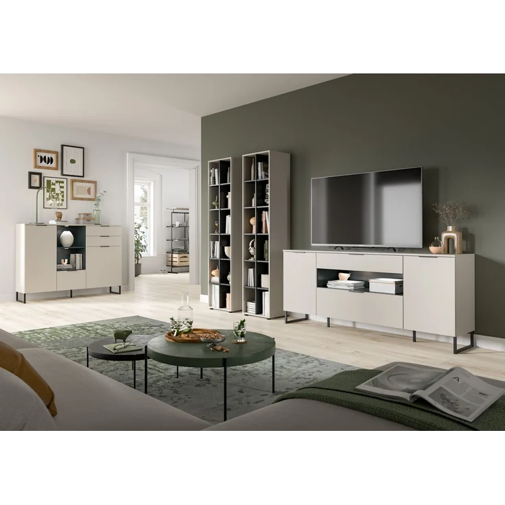 Wohnkombination B/H/T: 305x192x41 cm in Kaschmir Nachbildung und schwarz – Bild 7