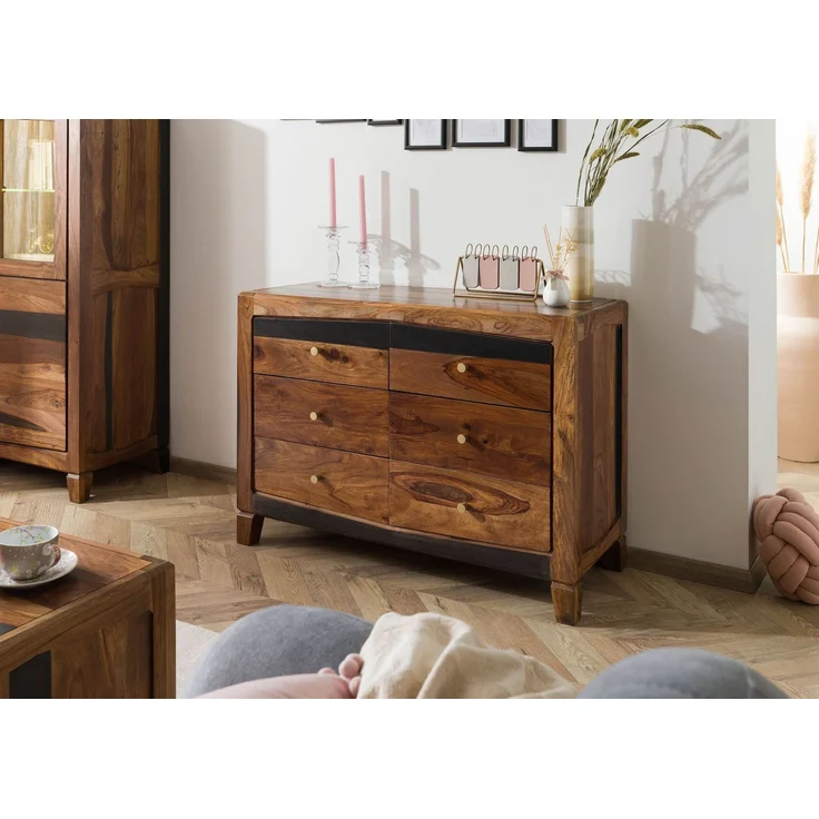 Sideboard Sheesham 110 x 45 x 80 dunkelbraun lackiert ANCONA #220 – Bild 3