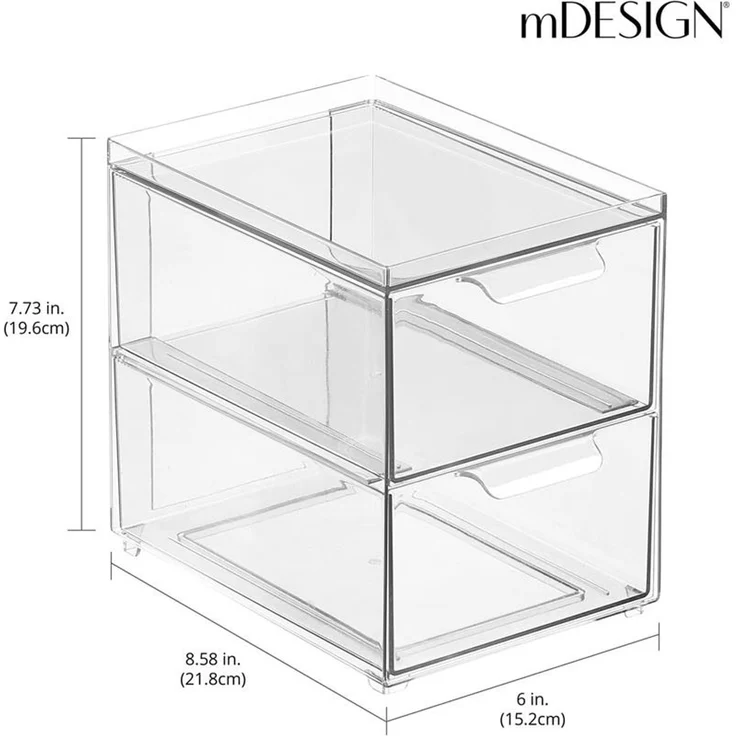 mDesign Aufbewahrungsbox Organizer Schublade Stapelbox Kunststoff Transparent – Bild 2