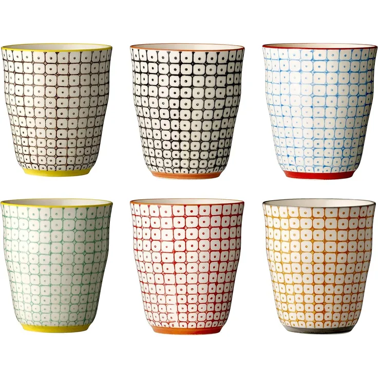 Bloomingville Becher Carla Cup, Red, Stoneware, 6er Set, aus Keramik, 200 ml, Becherset, Trinkbecher, Kaffeebecher, dänisches Design