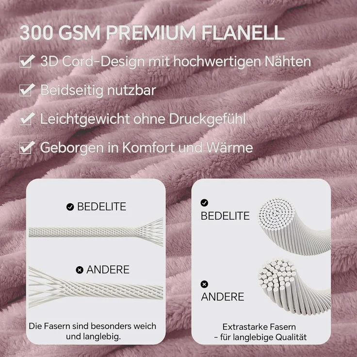 BEDELITE Kuscheldecke Flauschig Decke 150x200 - weiche XL Flanell Decken Beerenviolett für Couch, Deko Streifen Cord Fleecedecke als Couch Überwurf für Wohnzimmer, Twin Blanket Wide Use – Bild 4