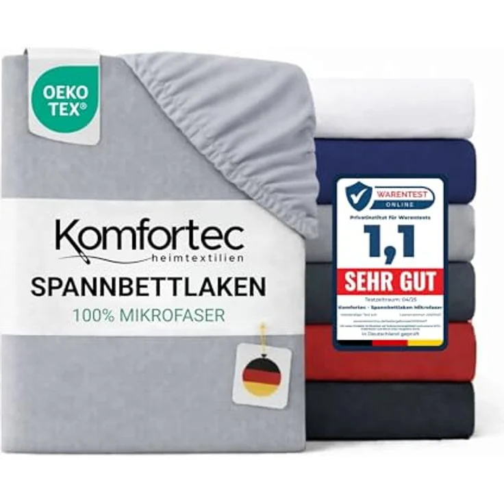 Komfortec Mikrofaser Spannbettlaken 140x200 cm – Weiches Spannbetttuch mit Rundumgummi – Fitted Sheet für Matratzen bis 30 cm – Grau – Oeko-Tex – Pflegeleicht & Hautfreundlich – 90g/m² – Bild 2