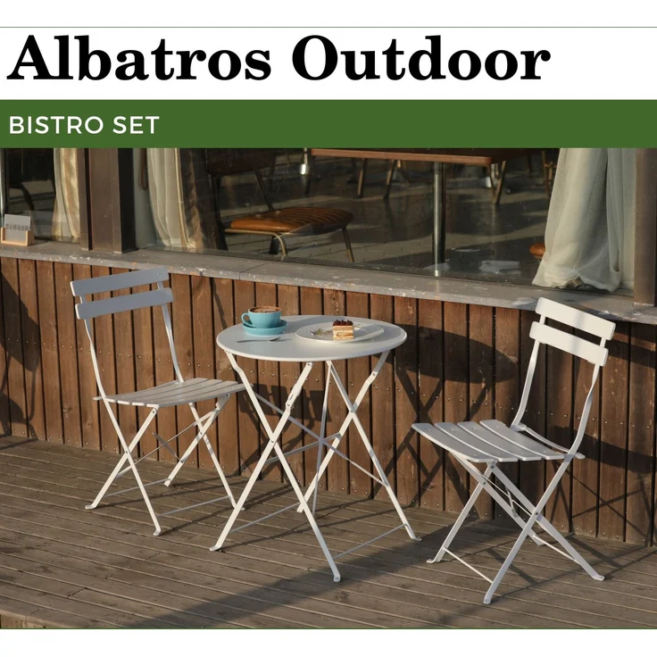 Albatros Bistroset 3-teilig Weiß – Bistrotisch mit 2 Stühlen – klappbare Stühle und Tisch aus robustem Metall – optimal als Balkonmöbel Set oder Gartenmöbel in modernem Design – Bild 2