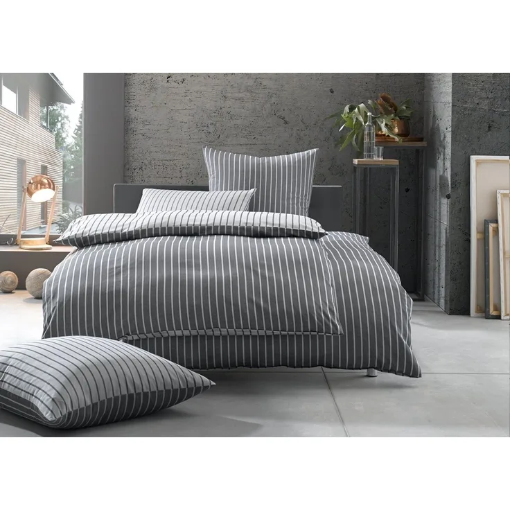 Bettwaesche-mit-Stil Damast Mako-Satin Wendebettwäsche schwarz Garnitur 155x220 + 80x80