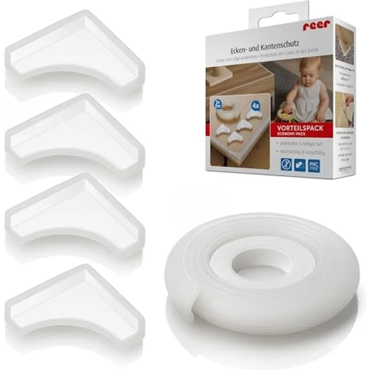 reer Vorteilspack Ecken- & Kantenschutz | Rundumset für Kindersicherheit | Eckenschutz und Kantenschutz für Möbel | Einfache Klebemontage, flexibel zuschneidbar | Transparentes, PVC-freies Material – Bild 1
