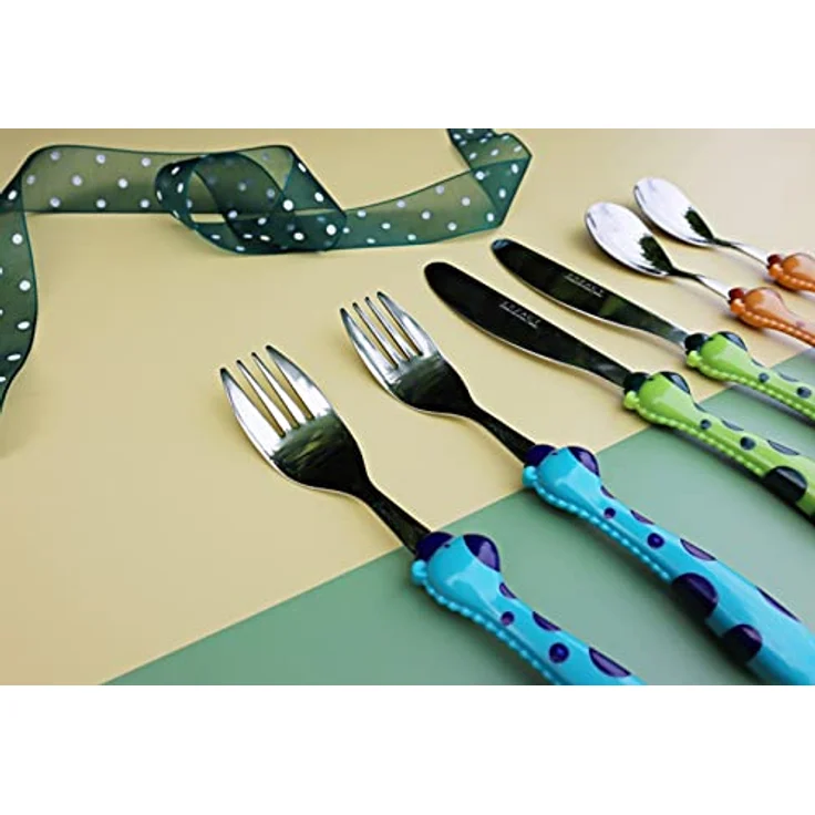 EXZACT 6-tlg Kinderbesteckset aus rostfreiem Stahl- 2 x Gabeln, 2 x Sicherheitsmesser, 2 x Esslöffel (Giraffe x 6) – Bild 7