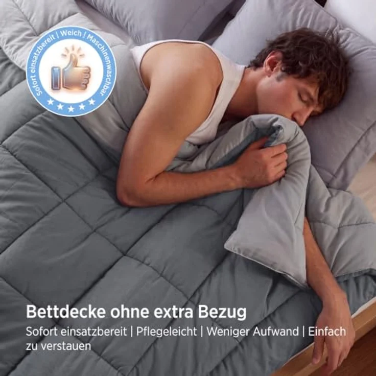 BEDSURE Bettdecke Ohne Bezug 135x200-2er Set Bettdecken mit Bezug | Bettdecke 135x200 für Allergiker Waschbare 4 Jahreszeiten Bettdecken Oeko-TEX Ganzjahresdecke Warm & Gemütlich, Grau/Hellgrau – Bild 3