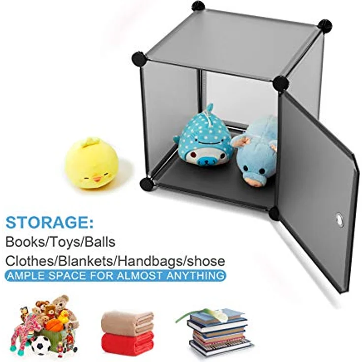 Mondeer Kleiderschrank, Steckregal Kunststoff, Garderobe Schrank Steckregalsystem, mit 2 Kleiderstange, DIY Modular Schrank für Platzsparende, Grau - 110 x 37 x 145 cm (B/T/H) – Bild 7
