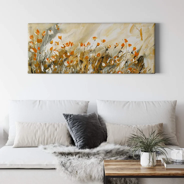 Leinwandbild Blumen Grün Orange 100x40 DD123248 Keilrahmenbild Wandbild Kunst – Bild 2