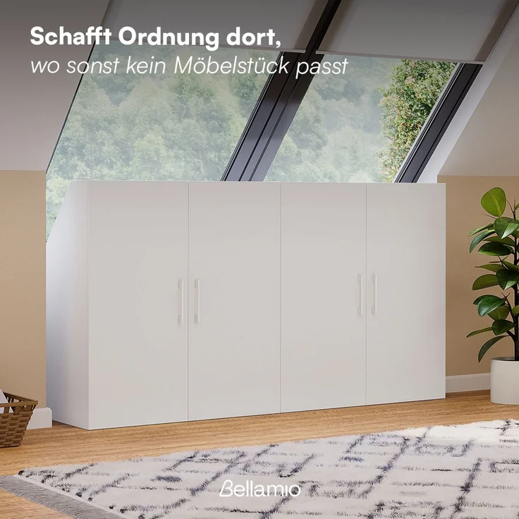 Bellamio 'Aland' Dachschrägenregal mit Türen, weiß, 100x52x179 cm, Schrank für Dachschräge mit 6 Fächern – Bild 2