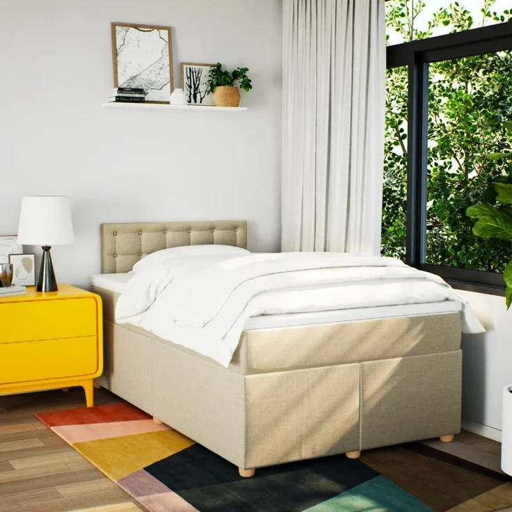 vidaXL Boxspringbett mit Matratze Creme 120x200 cm Stoff 3288966 – Bild 4