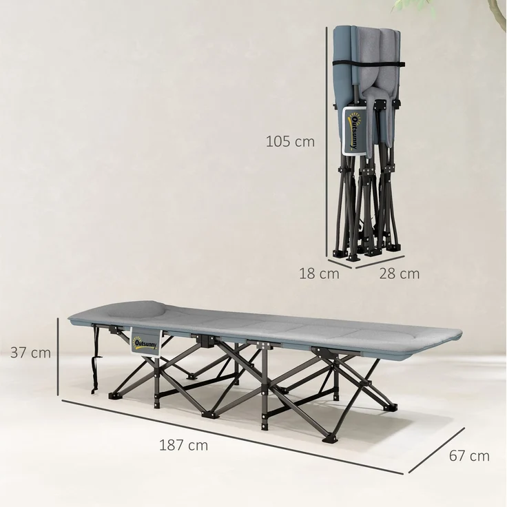 Outsunny Campingbett, Metall, Polyester, Grau, 187L x 67B x 37H cm – Bild 3