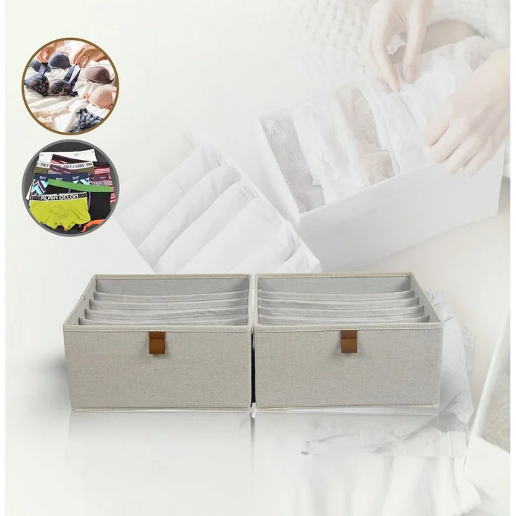 hausleben Organizer Box 2er Set – 6 Fächer je Box, Faltbare Aufbewahrungsbox aus Stoff 30 x 30 x 15 cm – Bild 2