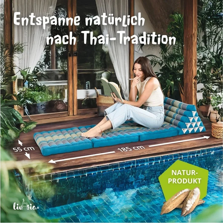 livasia Sitzsack Thaikissen XXL hoch, vegan und handgefertigt, 185x55x8cm, Kapok – Bild 2
