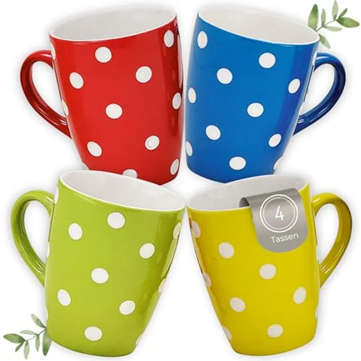 matches21 HOME & HOBBY Tasse Kaffeetassen Punkte-Dekor Bunt, 4er Set, für 250 ml, 4-tlg, Porzellan, Dopamin Deko Kaffeebecher für Tee & Cappuccino