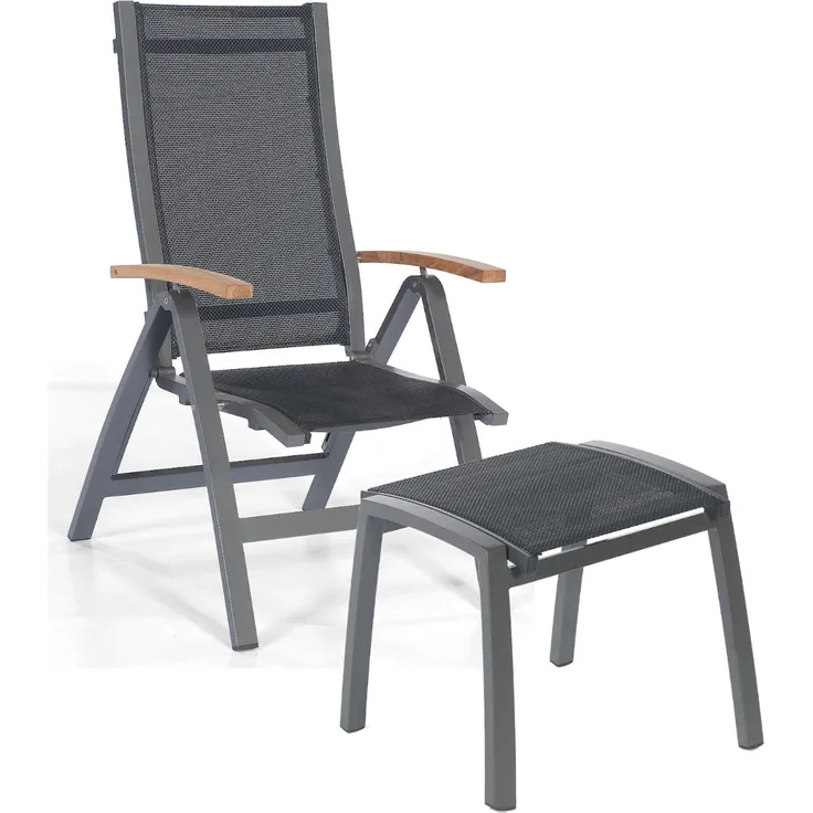Sonnenpartner Klappsessel Florida Fußhocker Aluminium anthrazit/Textilen schwarz