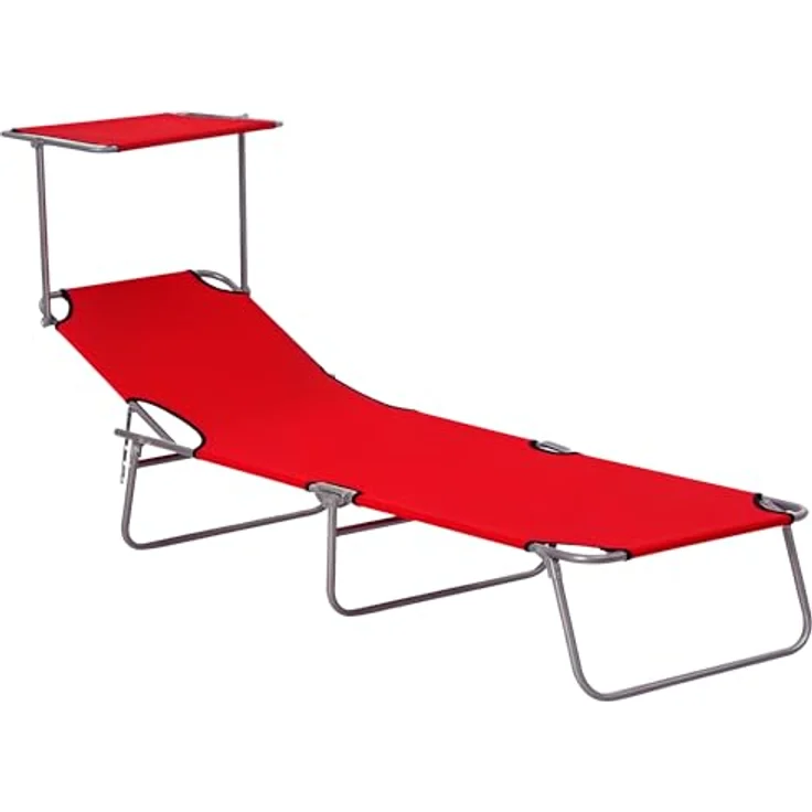 Outsunny Sonnenliege Gartenliege Wellnessliege Strandliege klappbar mit Sonnenschutz Rot 187 x 58 x 36 cm – Bild 2