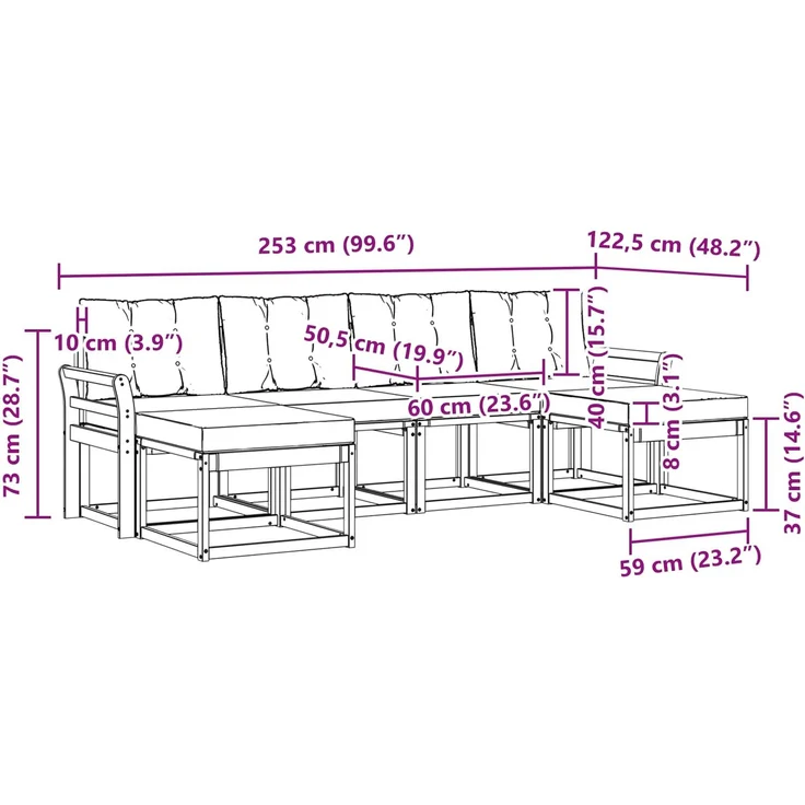 vidaXL Outdoor-Sofagarnitur 6 stk. 6-Sitzer Weiß und Schwarz 3389742 – Bild 11