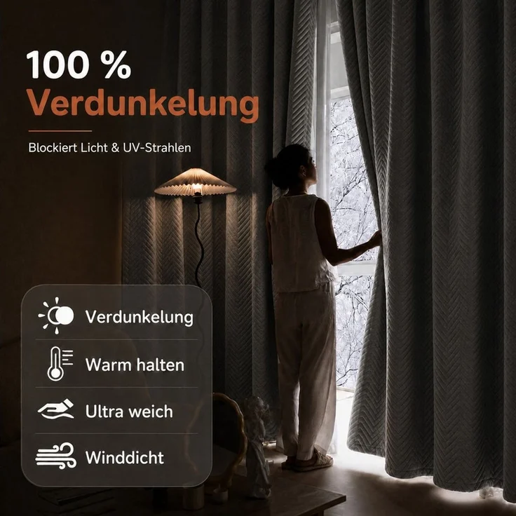 LMaxhome Verdunkelungsvorhang Verdunkelungsvorhang Thermovorhang, 3-lagig, 600 g/m²,100 % blickdicht (2 St), Schallreduzierend & wärmeisolierend für Wohn-, Schlaf- & Arbeitszimmer – Bild 3